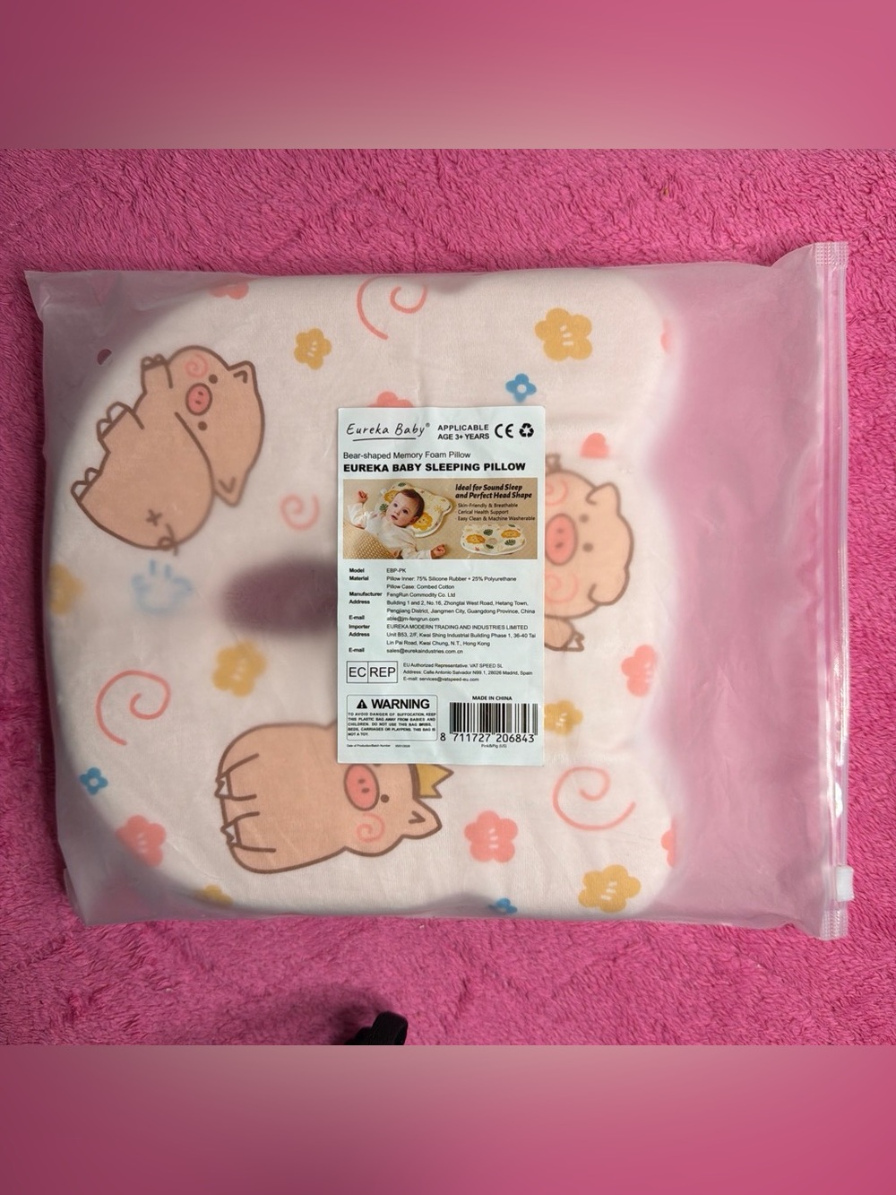 Baby Pink Piglet Memory Foam Sleeping Pillow